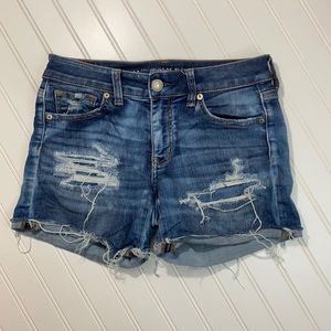 American Eagle Outfitters MIDI Super Super Stretch X Cut Off Denim Shorts Size 4